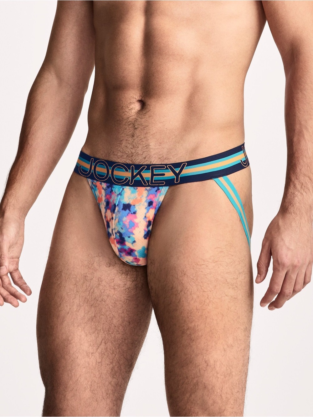 Jockey Men’s Multi-Color Abstract Print Jockstrap with Blue Waistband